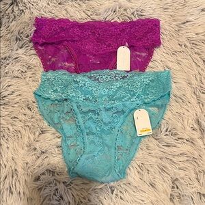 Jessica Simpson Lace Trim Purple & Teal Bikini Panty Lot of 2 NWT